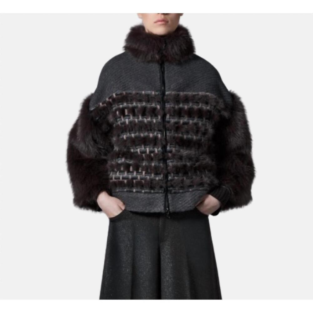 NEW TRICOT CHIC basket weave zip jacket in brown and grey